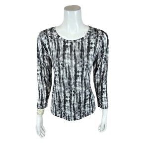 Anybody Women's Lush Jersey Printed Long Sleeve Top Black Shibori Small Size